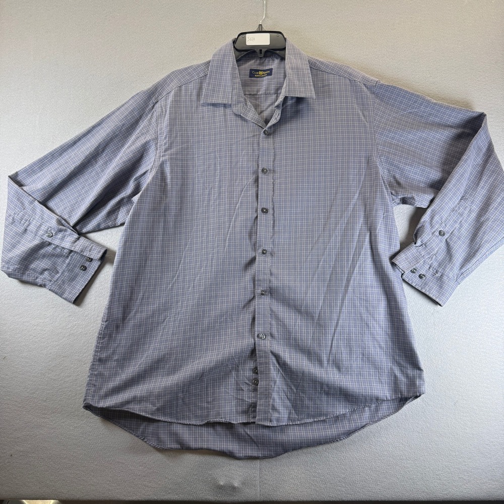 Club Room Mens Regular Fit Blue Grey Micro Check Long Sleeve Button‎ Down Shirt